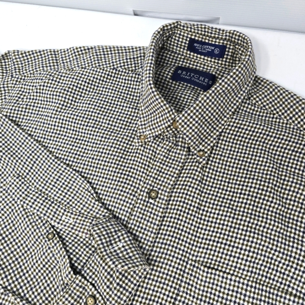 Britches Great Outdoors Flannel Men's Size XL Button Down Shirt‎ Gingham Check.
